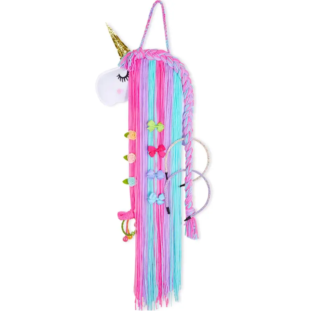 Fioday New Unicorn Hanging Storage Belt for Girls Hair Clips Barrette Hairband Organizer Strip Hold
