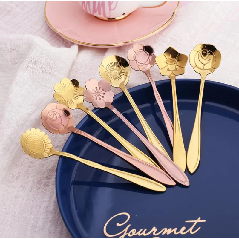 8 шт./компл. цветок кофе набор ложек мини столовые приборы из нержавеющей стали
