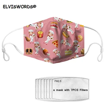 

ELVISWORDS Pink Women Mask Cartoon Chef Printed Adult/Kids Mouth Face Mask with 7 Filters mascarilla Dustproof Washable Masks