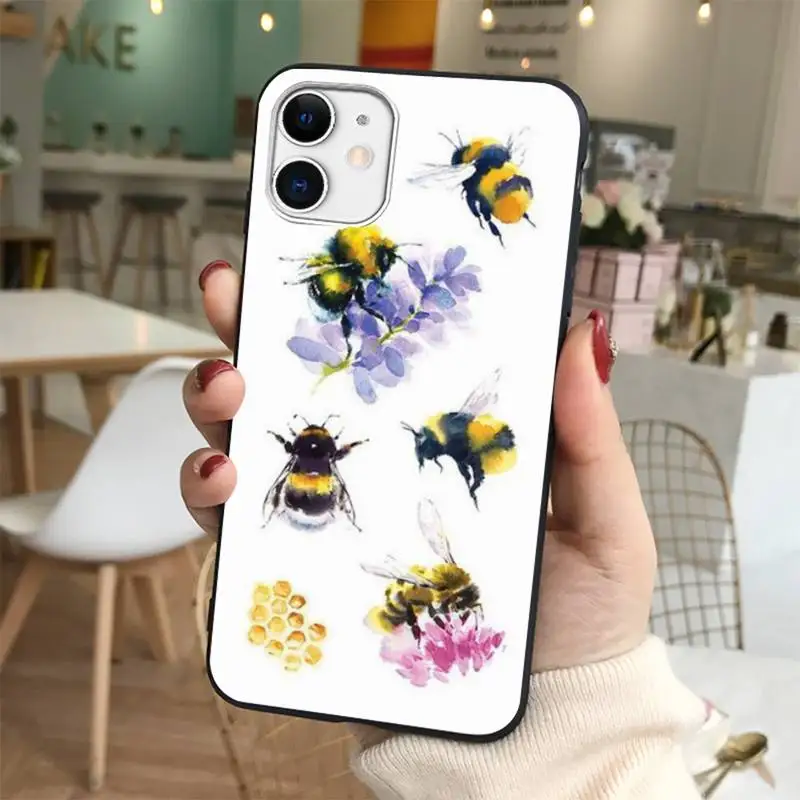 13 pro max case Bee Art Print cute cartoon floral Phone Case for iphone 13 8 7 6 6S Plus X 5S SE 2020 XR 11 12 mini pro XS MAX best case for iphone 13 pro max
