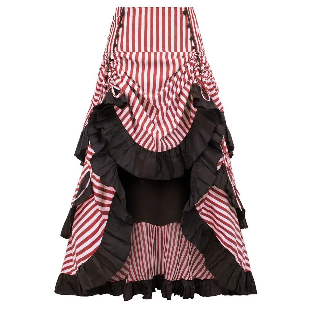 BP винтажная юбка женская юбка полосатая сборная стимпанк винтажная стильная высокая-Низкая оборки трапециевидная юбка вечерние женские юбки