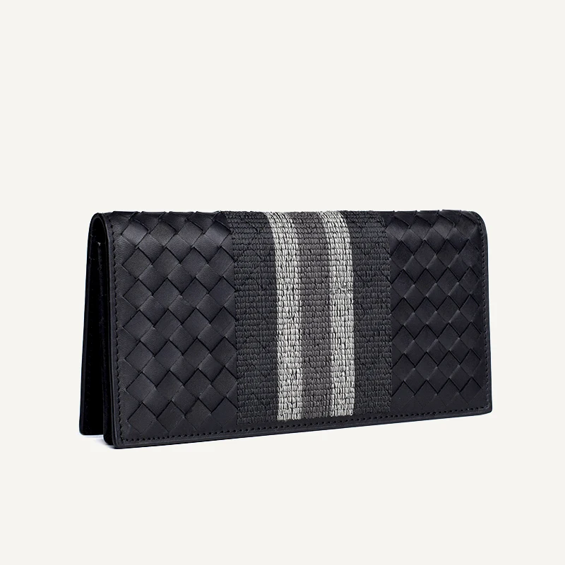 Woven Embroidered Genuine Leather Men's Long Wallet Luxury Brand Design 100% Cowhide Clutch Business Suit Money Clips 2021 New