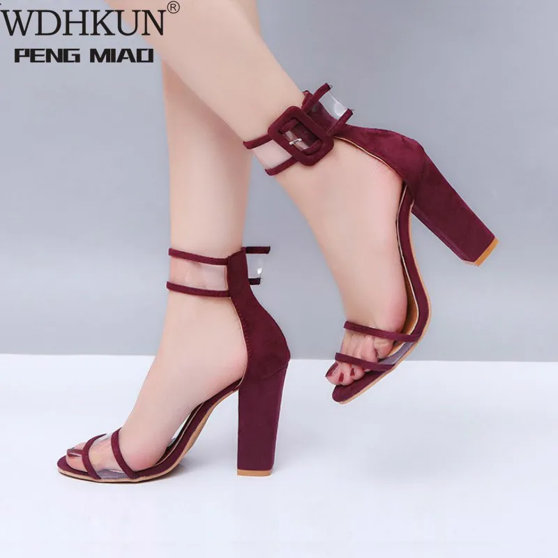 

WDHKUN Women Pumps Bohemia Suede Women Heel Shoes Hollow Buckle High Heel Sandals Shoes Plus Size 34-43