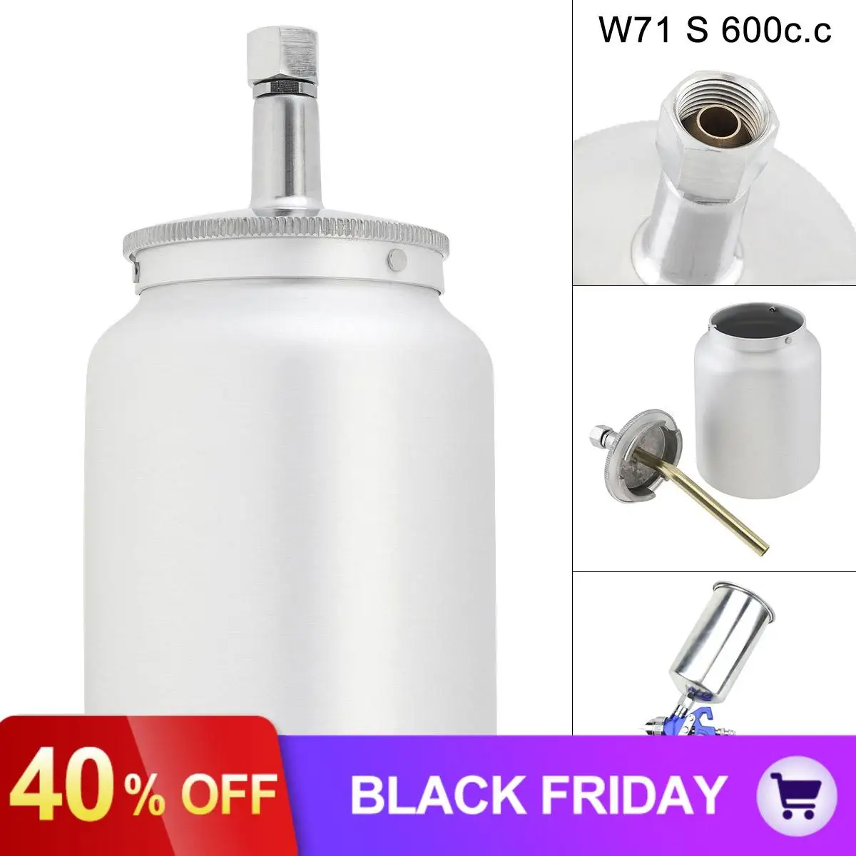 600 мл Краскораспылитель из нержавеющей стали с 1/4 дюймовым воздушным входом 1/2 дюймовым резьбовым соединителем для автомобильной краски