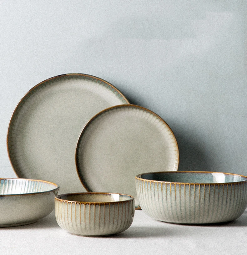 Retro Round Ceramic Dishes And Plates Thicken Household Rice Salad Bowls Eco Friendly Tableware Dinner Plato De Ceramica | Дом и сад