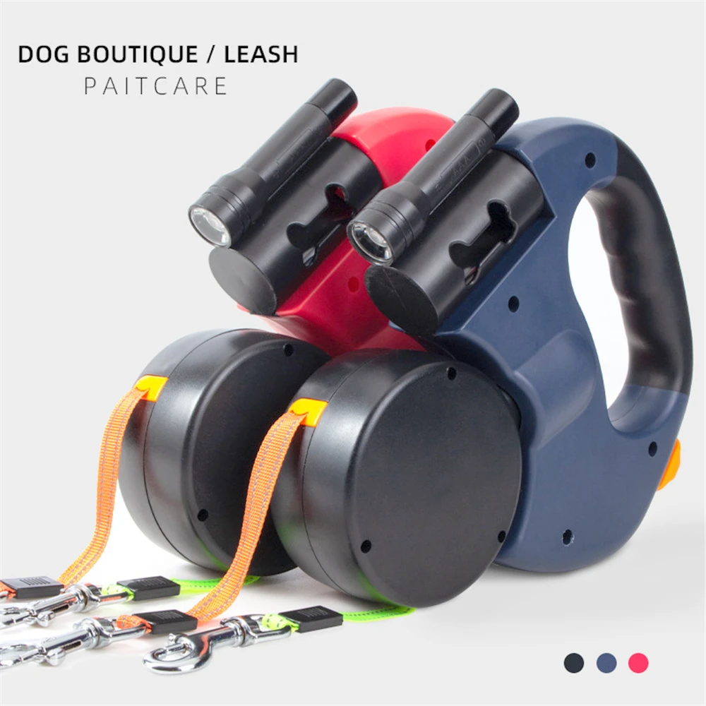 Dual Dogs Pet Leash Ropes Auto Retractable Pet Cat Dog Traction Rope Adjustable Dual Dogs Strap Auto Flexible Dog Pet Leash Rope Dog Collars classic