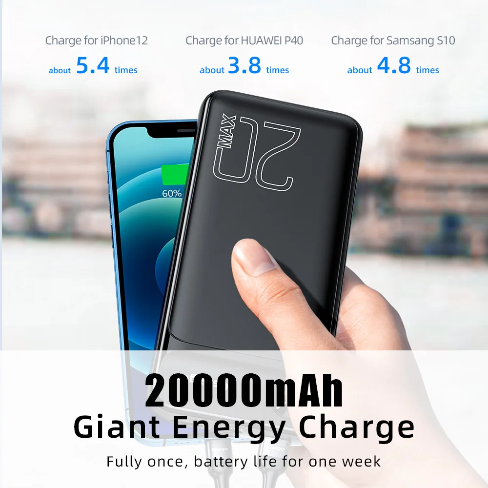 Essager Power Bank 20000 mAh batteria esterna 20000 mAh Powerbank PD 20W  caricabatterie portatile a ricarica rapida per iPhone Poverbank