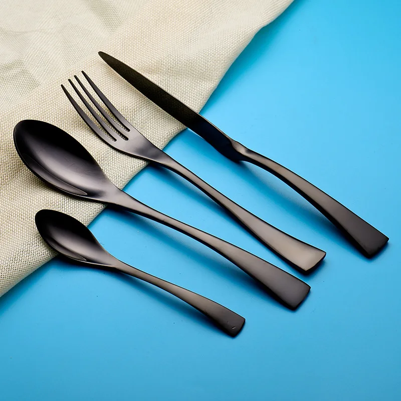 

European Style Kaya Creative Western Tableware Black And White with Pattern Mirror Light Stainless Steel Steak Knife, Fork And S