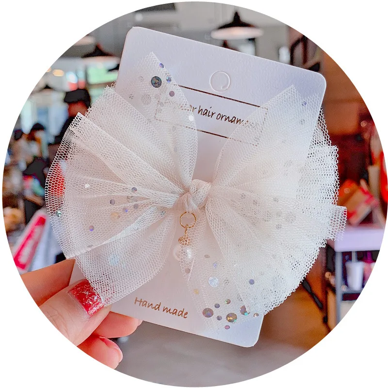 Boutique ins 20pcs Fashion Cute Glitter Mesh Bow Hairpins Pearl Gauze Bowknot Hair Clips Princess Headwear Hair Accessories