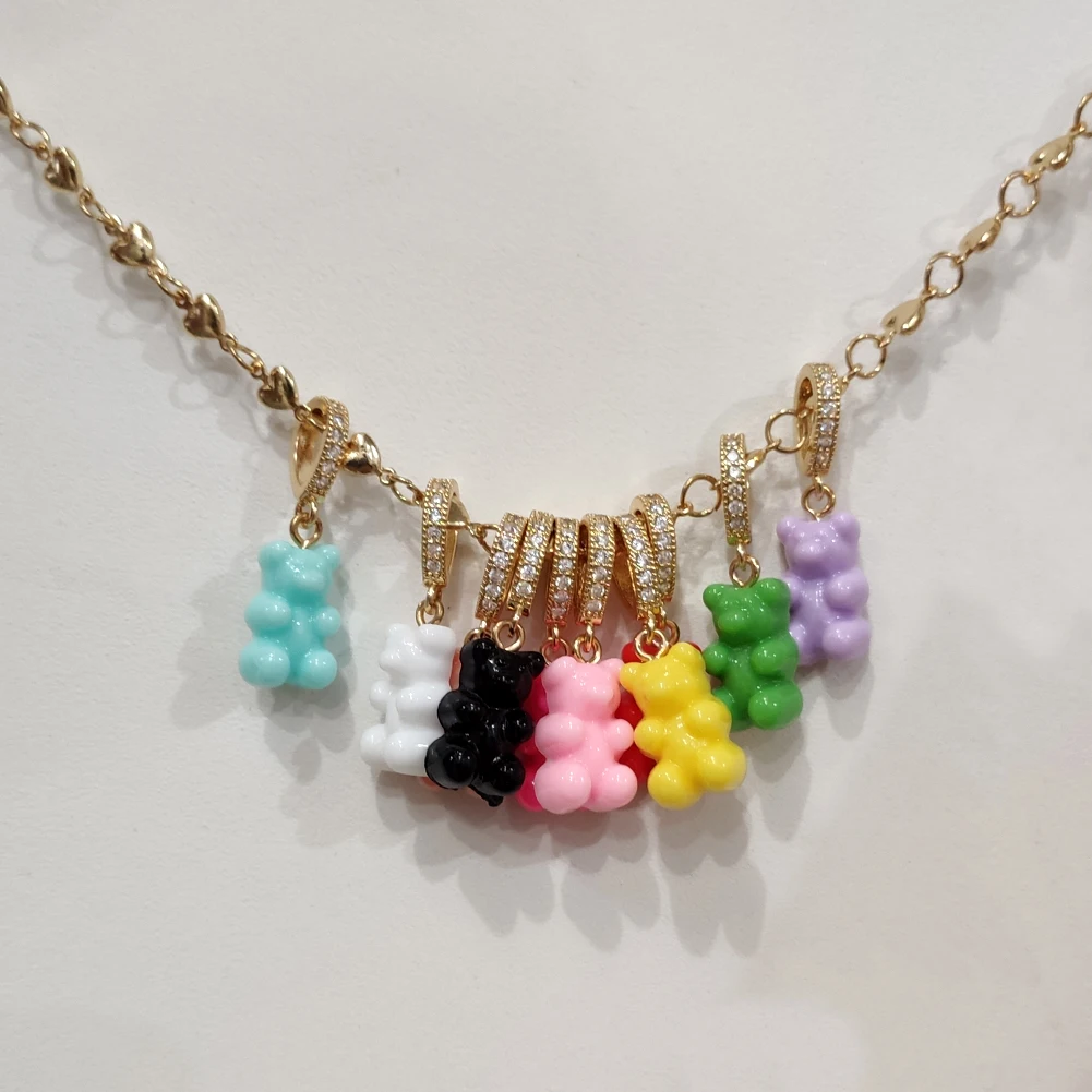 2021 Candy Color Gummy Bear Resin Pendant Necklace for Women Simple Golden Metal Chain Necklace Female Fashion Jewelry Gifts