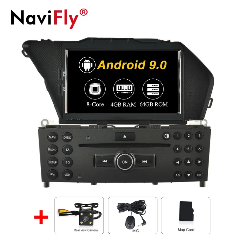 NaviFly 4+ 64G 2din Android 9,0 автомобильный dvd-плеер радио аудио GPS навигация для BENZ GLK X204 GLK 300 GLK 350 включая canbus - Цвет: 4GB-64GB-Camera