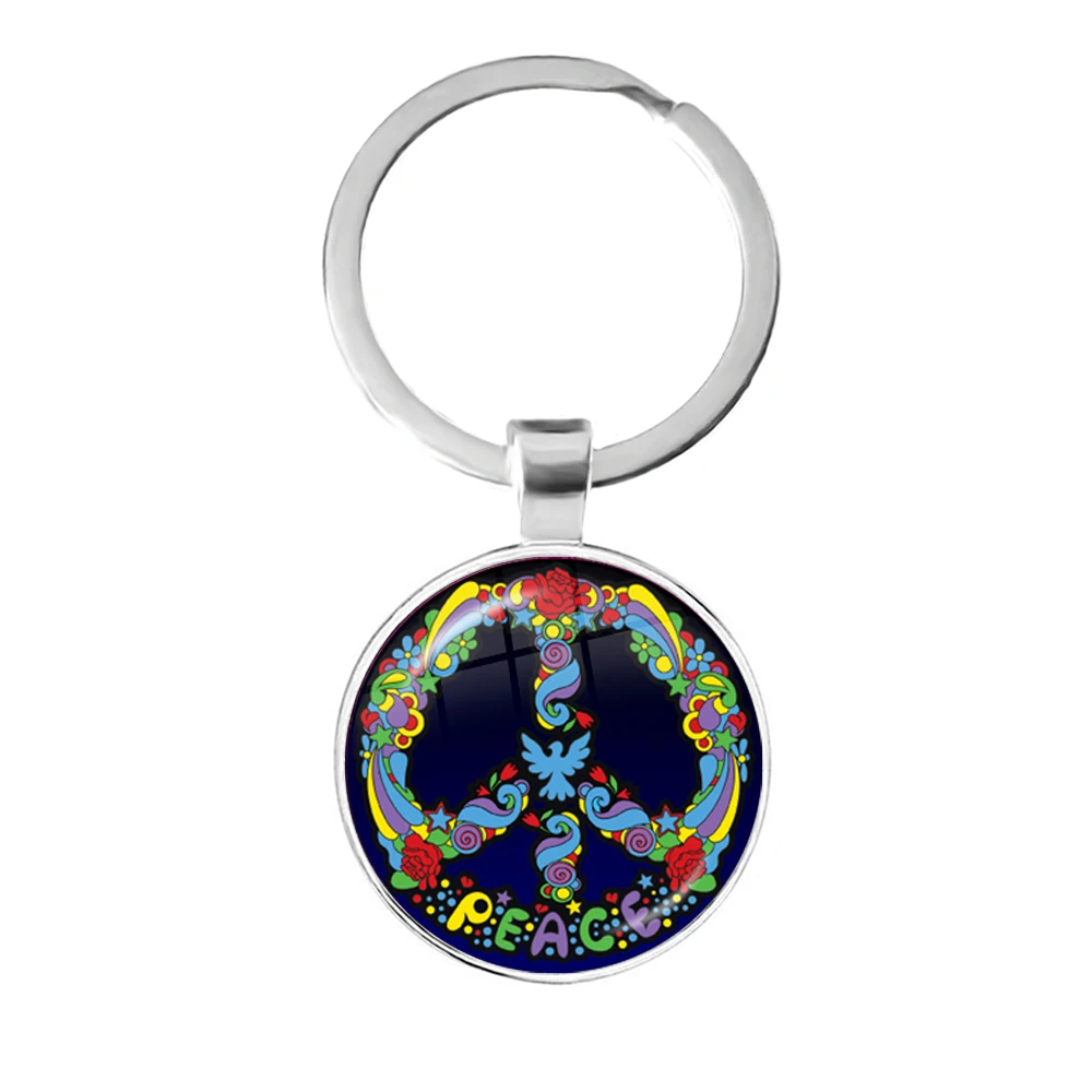 Знак мира, брелки для ключей, любят автобус Surf Ван пляжное летнее Hippie Peace брелки для ключей Ретро Винтаж цветок Мощность Hippi ювелирные изделия семидесятых