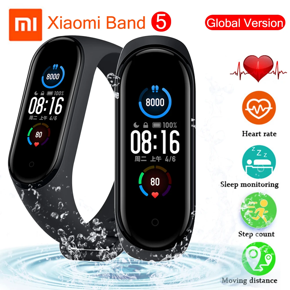 Оригинальный Смарт браслет Xiaomi Mi Band 4 5 с цветным AMOLED экраном Bluetooth трекер