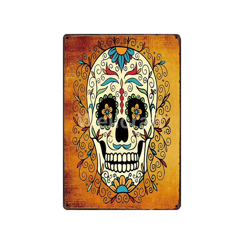 [WellCraft] металлическая Настенная Наклейка с сахарным черепом, жестяные знаки, плакаты художественные, винтажная живопись, индивидуальный декор для бара, LT-1807 - Цвет: SA-1982