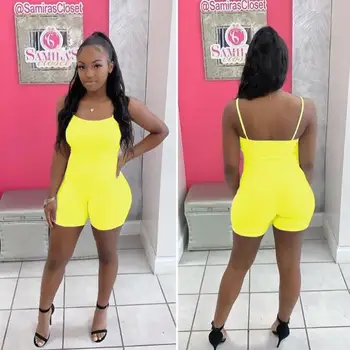 

Hot women's 2020 summer solid color suspenders sexy jumpsuit sports running shorts jumpsuit pit strips