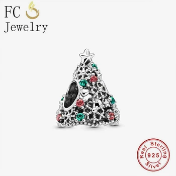 

FC Jewelry Fit Original Brand Charm Bracelet 925 Sterling Silver Snowfalke Cherry Christmas Tree Beads For Making Berloque 2020