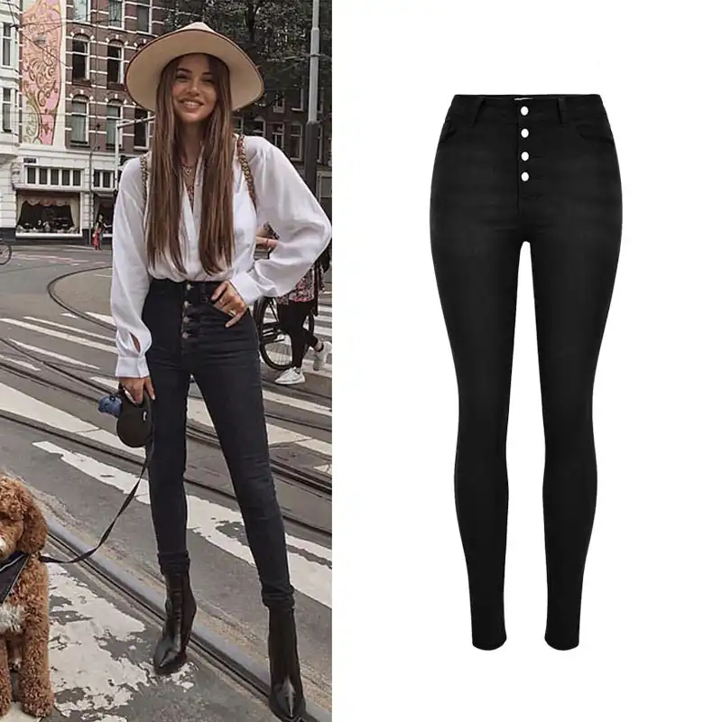 Pantalones Vaqueros Elasticos Capri Mujer Lapiz Pantalones De Un