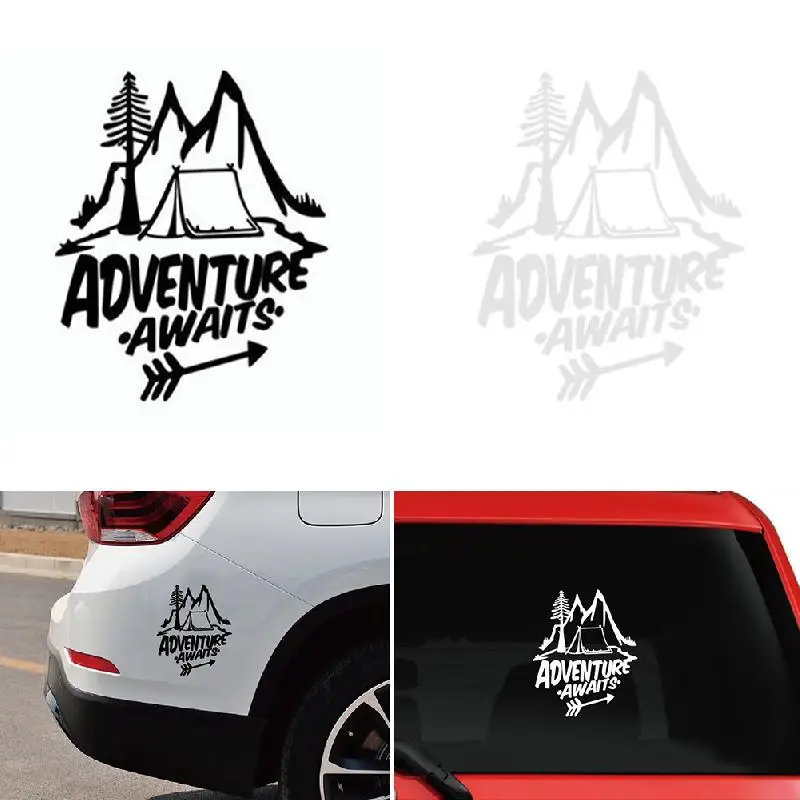 

20*18cm Adventure Awaits Pine Tree Travel Mountains Stickers Decals Vinyl Water-proof Sun-proof Car Sticker Bumper Sticker