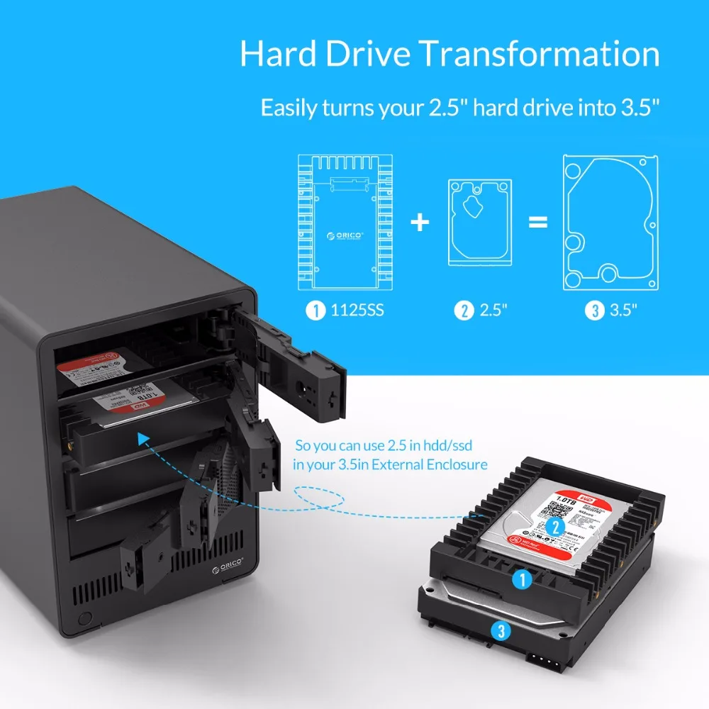 orico espaço hdd rack móvel interno gabinete de conversor hdd de polegadas ferramenta de rack móvel de polegadas hdd quadro livre