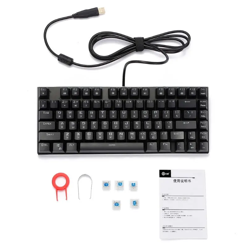 Русская клавиатура USB Проводная RGB подсветка механическая 81 клавиша синие
