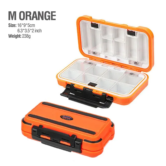 2021 Fishing Waterproof Fishing Tackle Box Double-Sided Opening and Closing Bait Box Multifunctional Hook and Bait Accessory Box M-Orange
