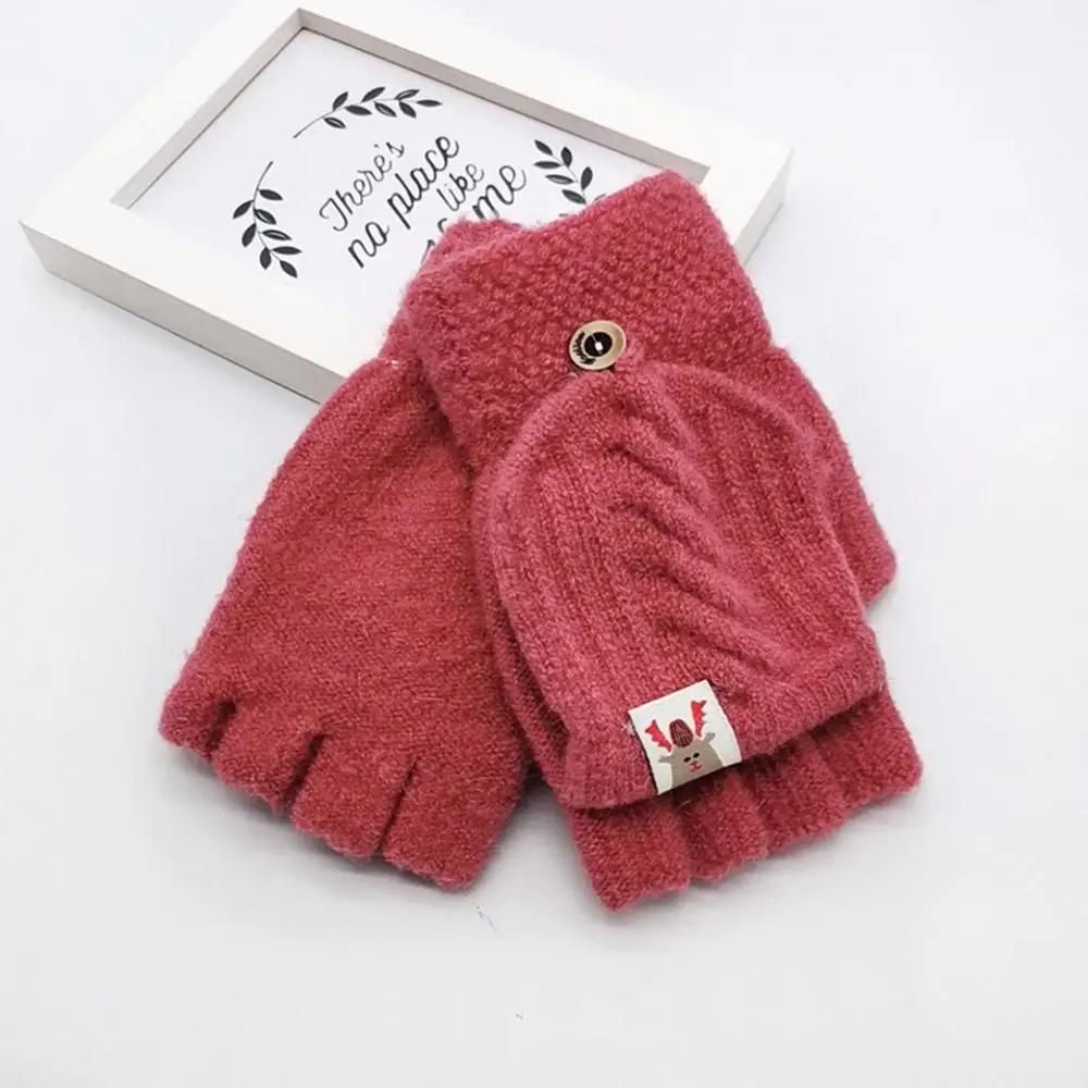 Детские перчатки для мальчиков и девочек; зимние перчатки; теплые вязаные варежки без пальцев; ручная работа;#2N01 - Цвет: Красный