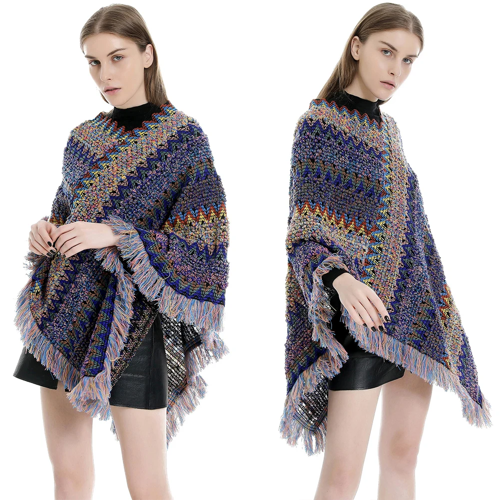 

Herringbone Fashion Warm Autumn Artificial Wool Thickened Casual Stylish Shopping Women Cape Attractive Daily Winter Tassel