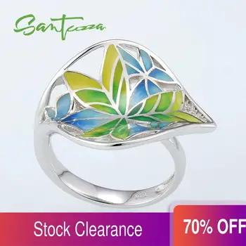 

Silver Rings for Women Colorful Transparency Enamel Leaf Ring White Cubic Zirconia Women Ring Party Fashion Jewelry HANDMADE