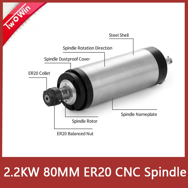 

2.2KW 80MM ER20 cnc Spindle Motor 24000rpm 220v AC Spindle 4 Bearing Machine Spindle Water Cooling Engraving Milling Spindle