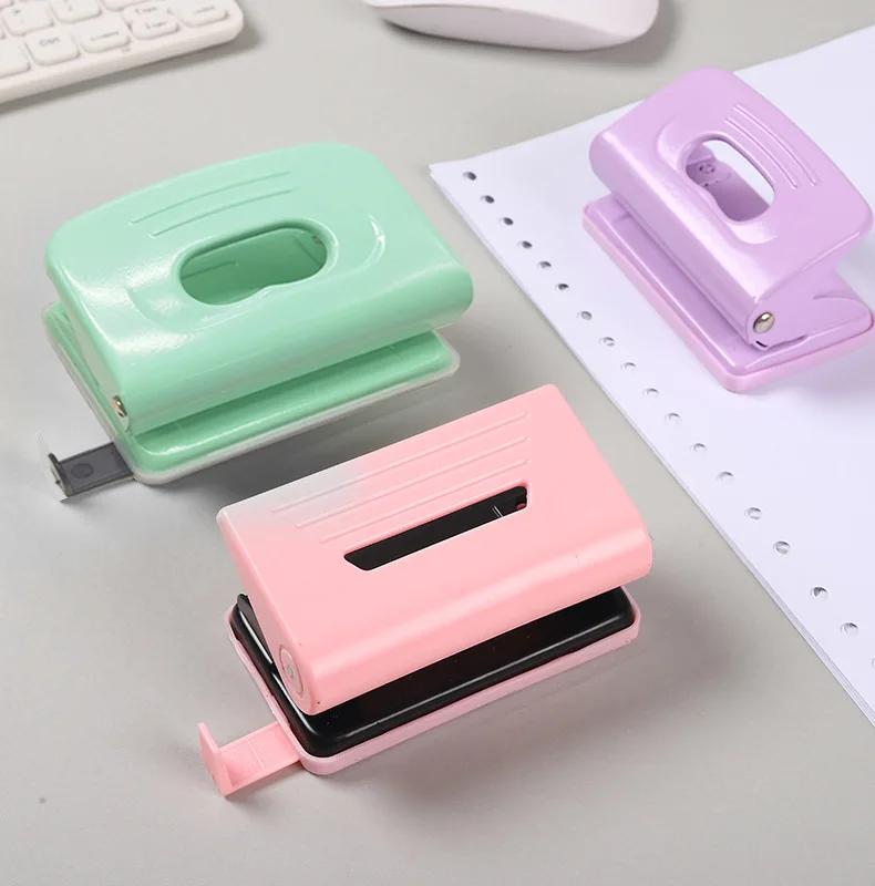 Macaron color manual labor-saving double hole loose-leaf puncher with ruler round metal office supplies | Канцтовары для офиса и