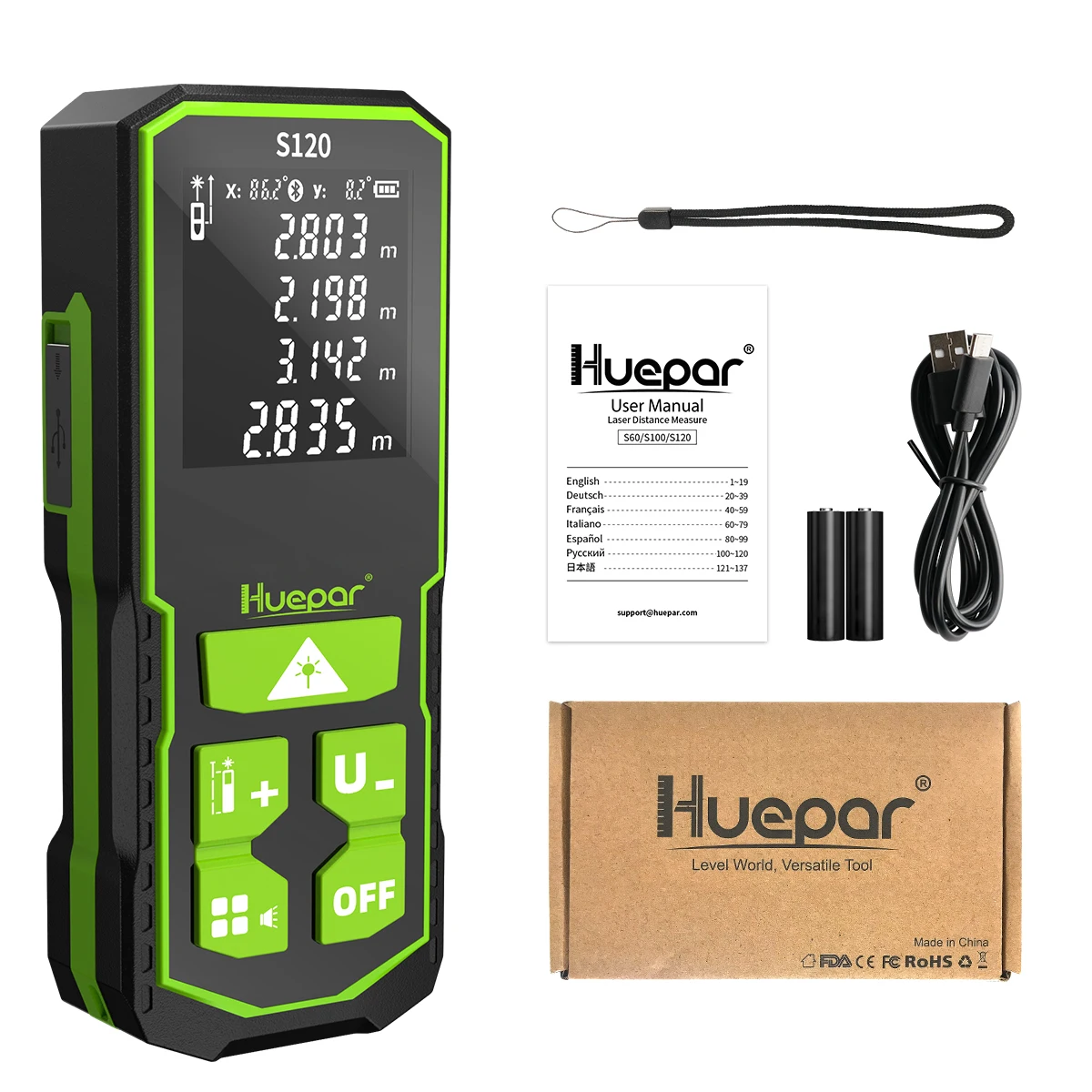 Huepar Misuratore Di Distanza Laser 120M Roulette Elettronica Lcd Telemetro Laser Digitale Trena Metro Metro Metro Righello Strumenti Di Prova