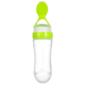 

90ml baby squeeze feeding spoon silicone feeding bottle training spoon baby cereal food spoon baby cereal nutritional supplement