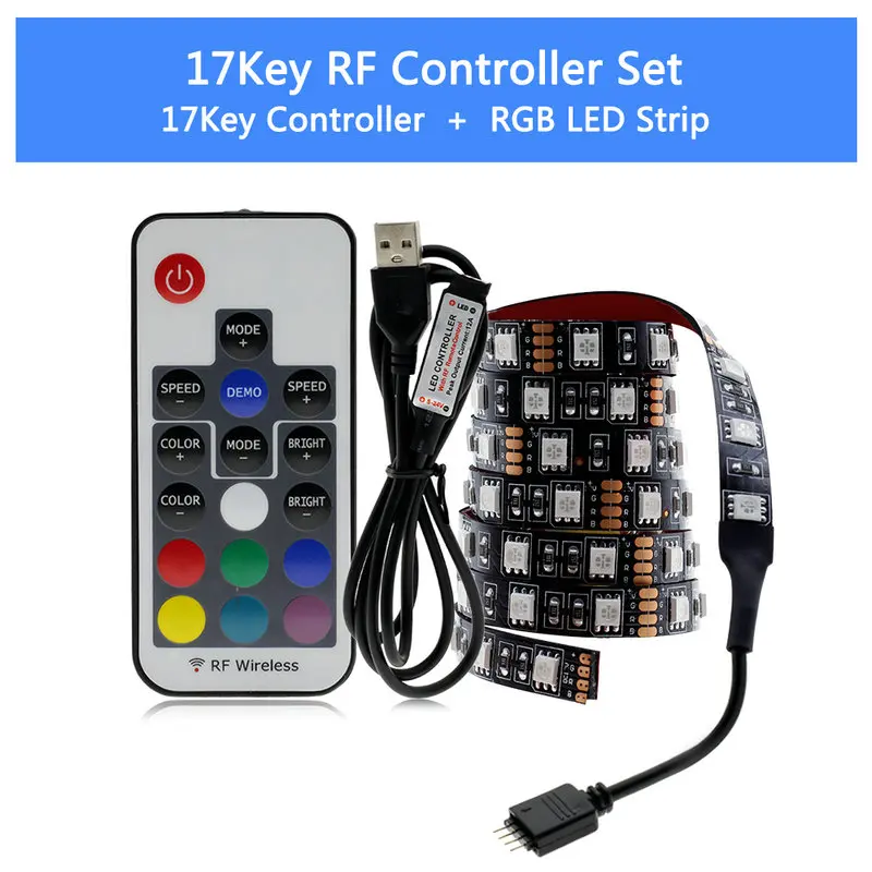 Светодиодная лента USB 5050 RGB сменный светодиодный фоновый светильник для ТВ 50 см 1 м 2 м 3 м 4 м 5 м гибкий светодиодный светильник DIY - Испускаемый цвет: 17Key Controller Set