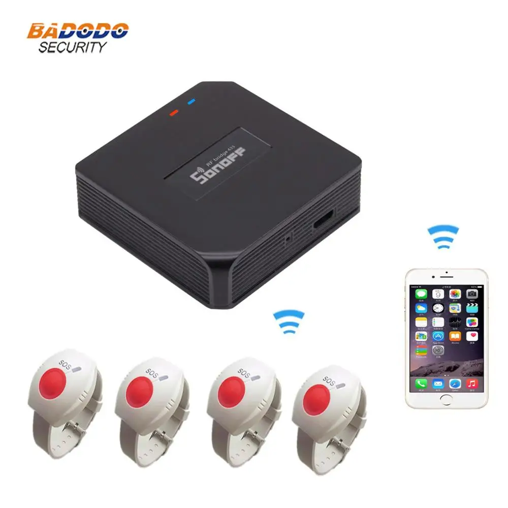 

WiFi SOS elderly care alarm system with RF 433MHz SOS Emergency Alarm button Watch Bracelet Android iOS APP notification
