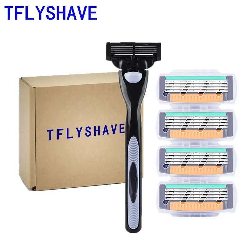 

TFLYSHAVE 1 Holder 4pcs Blades Men 4 Layer Shaver Razor Blades Manual Hair Remover High Quality Shaving Razor Replacement Blade