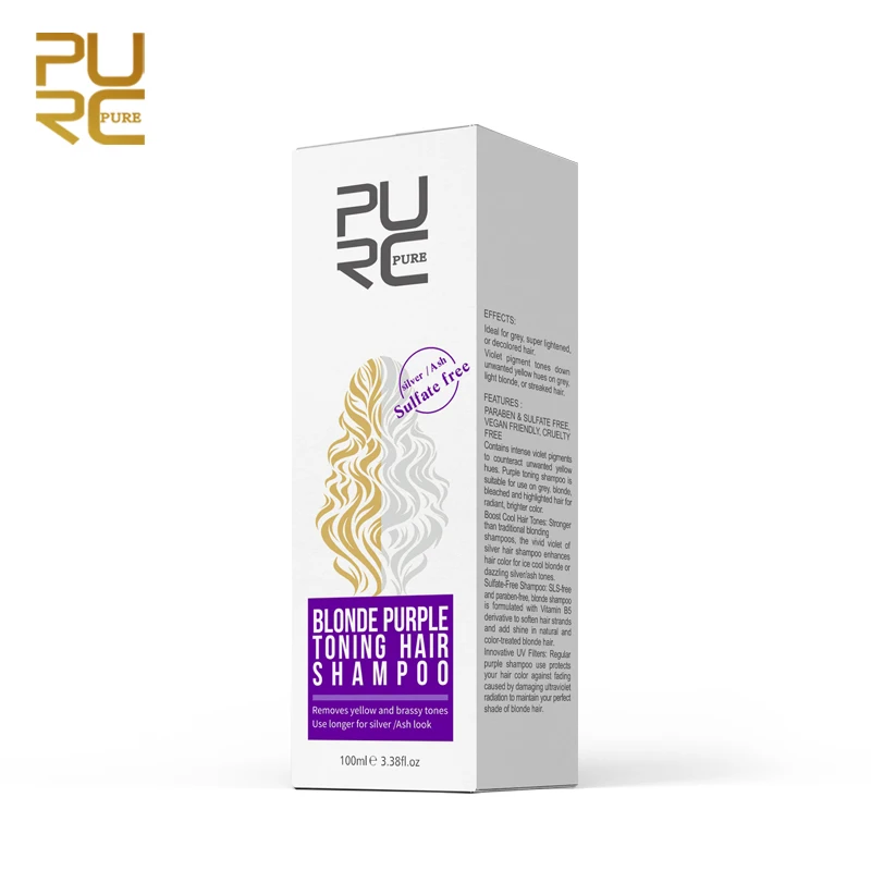 PURC, 100 мл, шампунь для лечения фиолетовых волос, удаляет желтые и яркие тона для серебристого пепельного вида, фиолетовый шампунь для волос