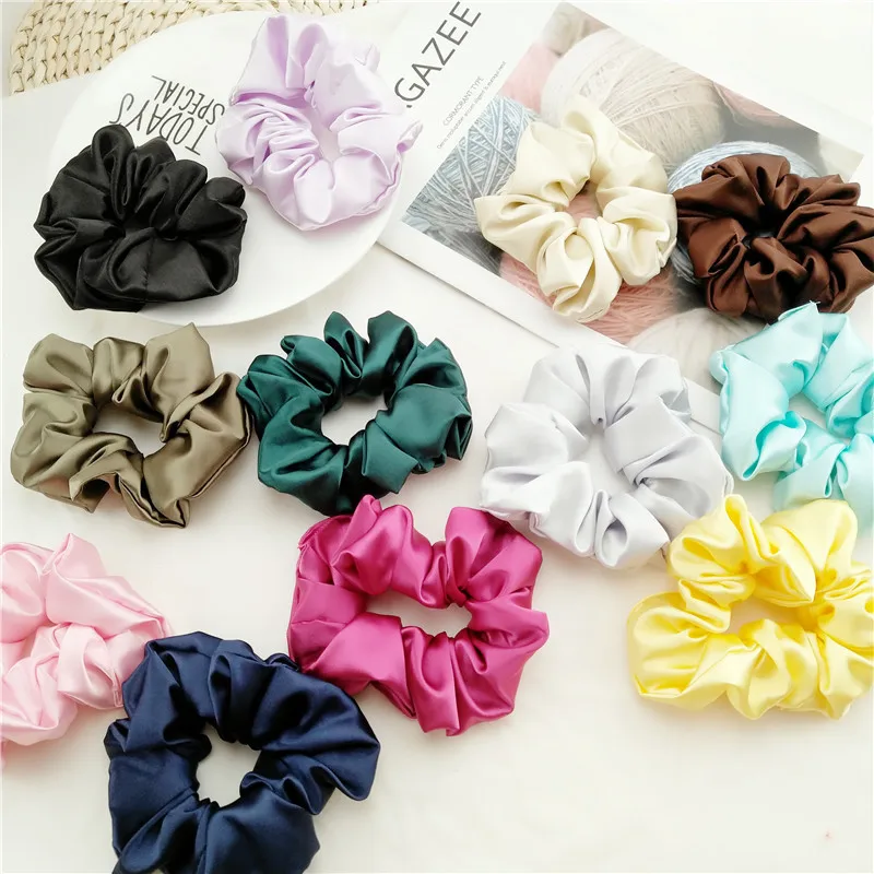 

Fashion Women Faux Silk Solid Scrunchies Lady Simple Elastic Headbands Satin Hairbands Girls Hair Tie Hair Rope Hair Accessories