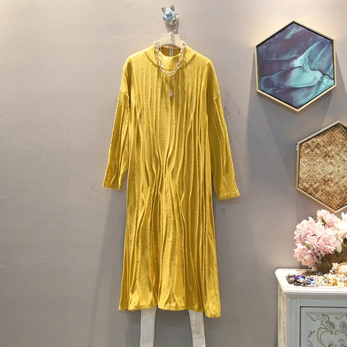 yellow GCC2603 XITAO/женское платье большого размера, корейская мода, новинка, Осеннее Элегантное Длинное Плиссированное вязаное маленькое свежее повседневное свободное платье GCC2603 - Цвет: yellow GCC2603