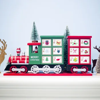 

Advent Calendar Christmas Ornament Wooden 24 Drawers Painted Small train Countdown Calendar Storage Box Xmas Decorations Pro