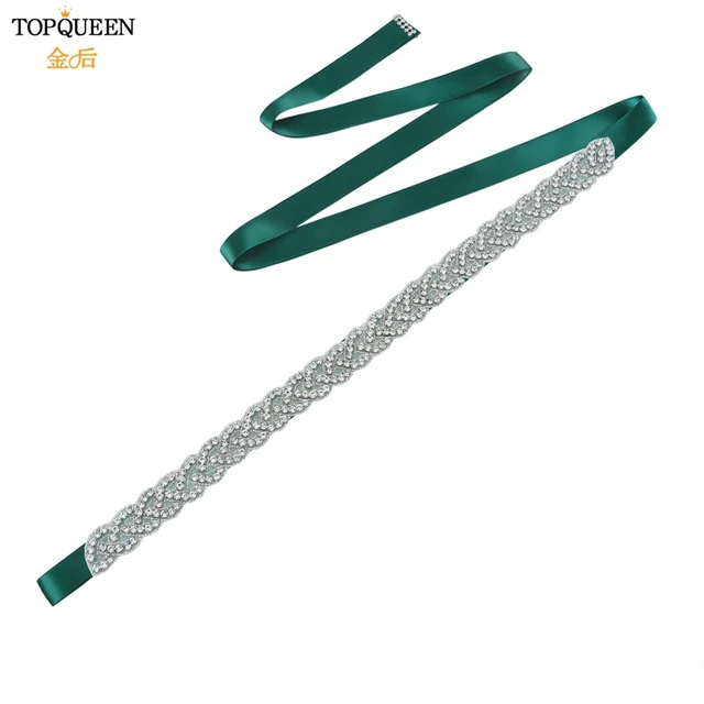 TOPQUEEN S216 Women's Rhinestones Belt Handmade Wedding Dresses Belt Marriage Bridal Ribbion Belts Wedding Bride Sash Party Belt green ribbon