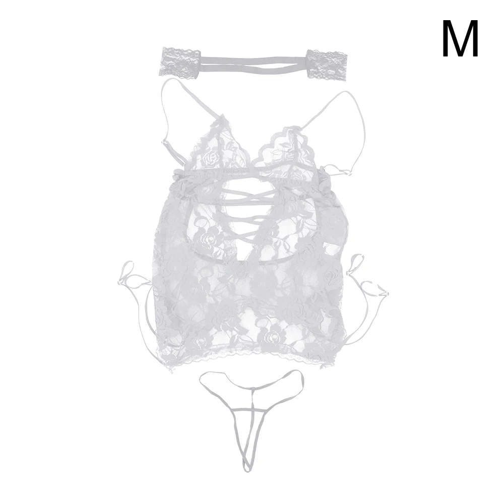 IKOKY кружевные ажурные эротические костюмы с перекрестным поясом, жилет, костюм, сексуальное нижнее белье, открытая промежность, сексуальная одежда для сна, Экзотическая одежда - Цвет: White M