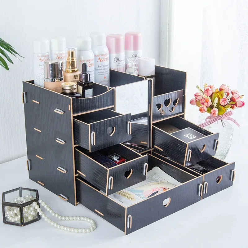 Drawer type desktop dresser bedroom dresser with mirror dresser skin care products makeup jewelry receiving box - Color: 3