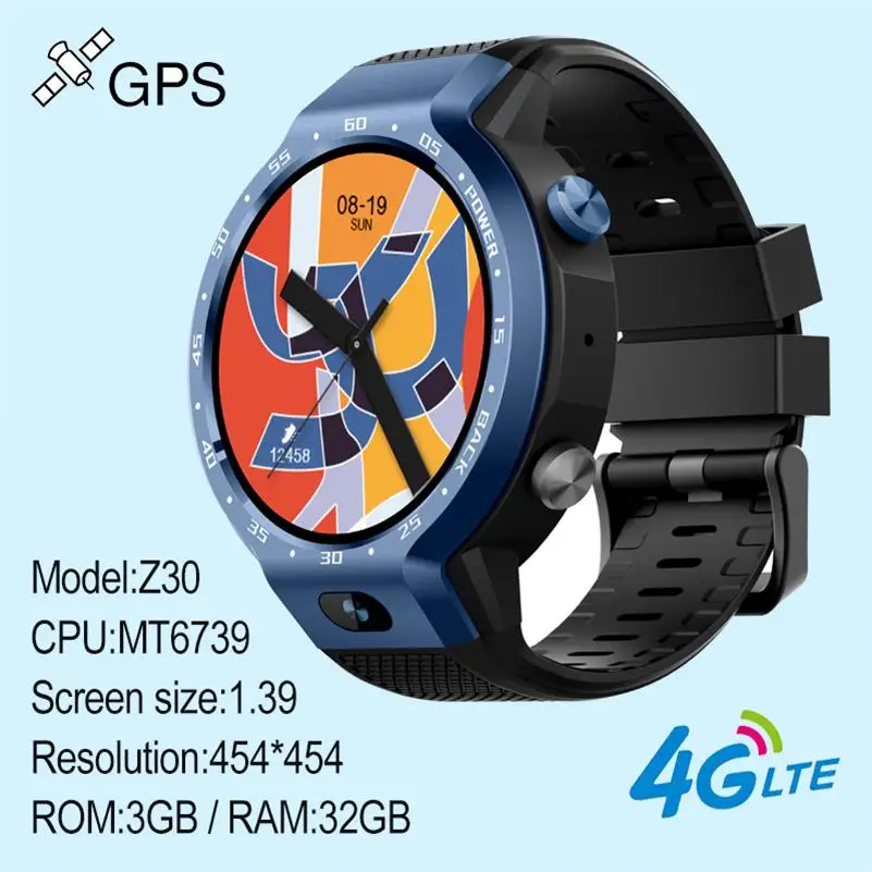 696 Z30 новые умные часы Android 7,1 5MP двойная система 4G Смарт часы телефон фронтальная камера 600 мАч поддержка GPS Wi-Fi сердечного ритма - Цвет: Blue 3G-32G