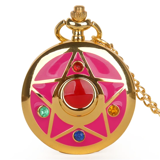Цветные карманные часы Сейлор Мун для детей, винтажная подвеска, подарок для девушек, брелок для часов, ожерелье, цепь# CF1028 - Цвет: Lucky Star