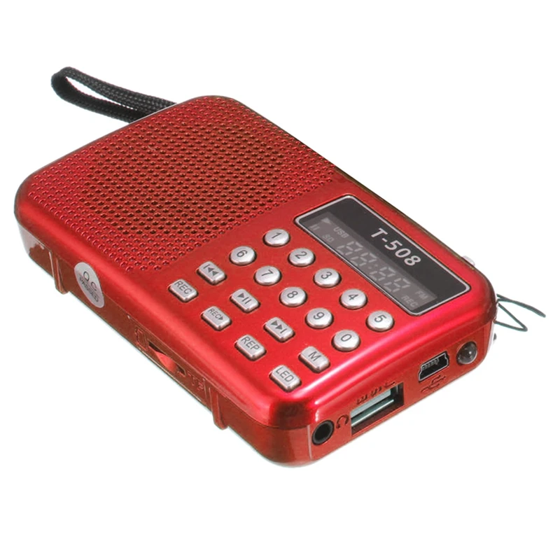 2 комплекта T508 мини портативный светодиодный светильник Стерео FM радио MP3 музыкальный плеер TF USB динамик, черный и красный