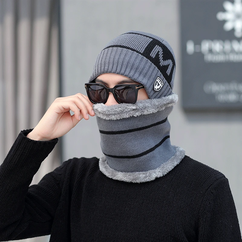 Шапки Skullies зимняя шапка для мужчин шарф вязаная шапка MS men Gorras теплая мягкая для Шеи Шапка Зимняя холодная защита холодная вязаная шапка