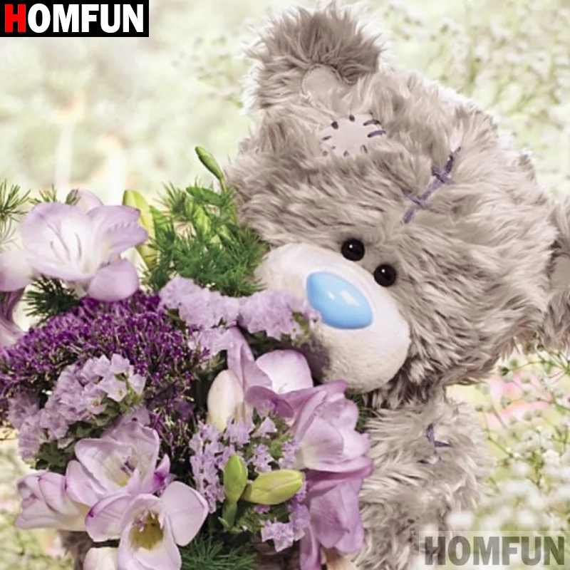 Алмазная 5D картина HOMFUN A00449 полноразмерная/круглая медведь цветок стразы для