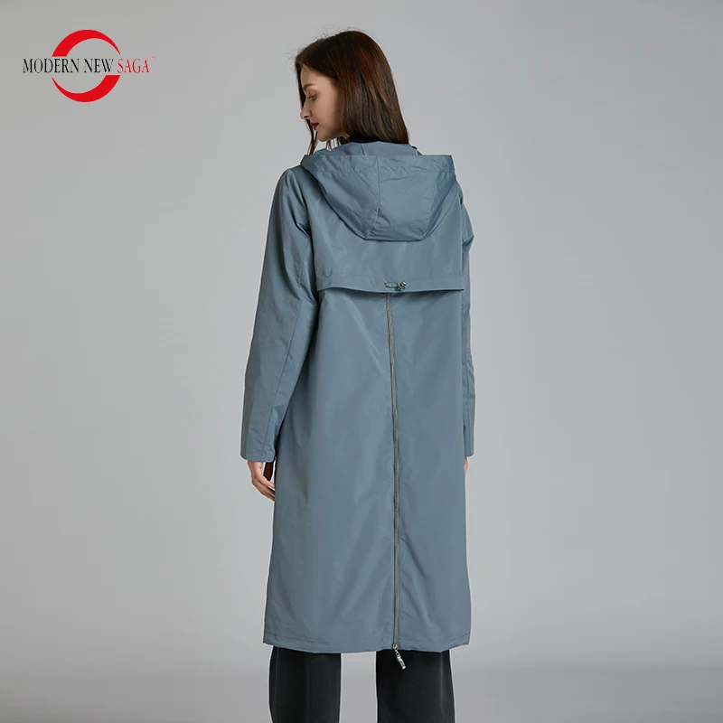 MODERN NEW SAGA 2020 Women Trench Coat Spring Long Coat Hooded Fashion Women Coats Autumn Ladies Windbreaker Pocket Plus Size