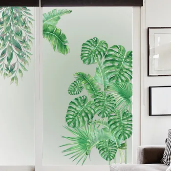 

window stickes Tropical Plant Leaf Wall Sticker Home Children's Room Interior наклейки на стену Decoration green wallpaper 2020