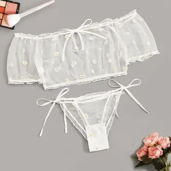 

Underwear Set Plus Size sexy Embroidery Lace Bowknot Strapless Bra Thong Set Sleepwear Lingerie bielizna damska komplety W#